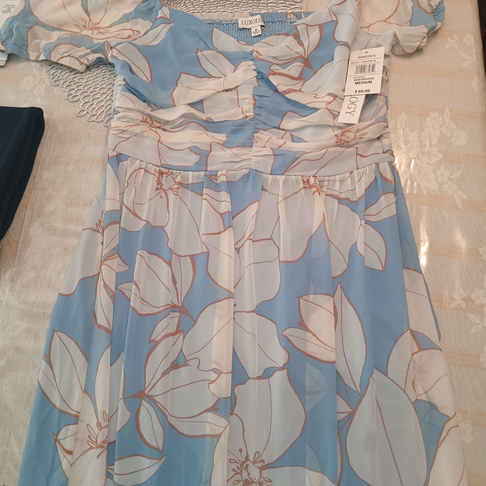 Luxology Blue and White Floral Maxi Dress